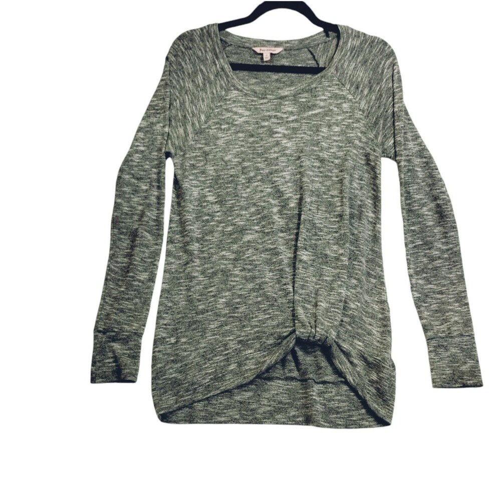 Juicy Couture Top Women's M Long Sleeve round Neck Tuck Hem Heathered Grey Knit
